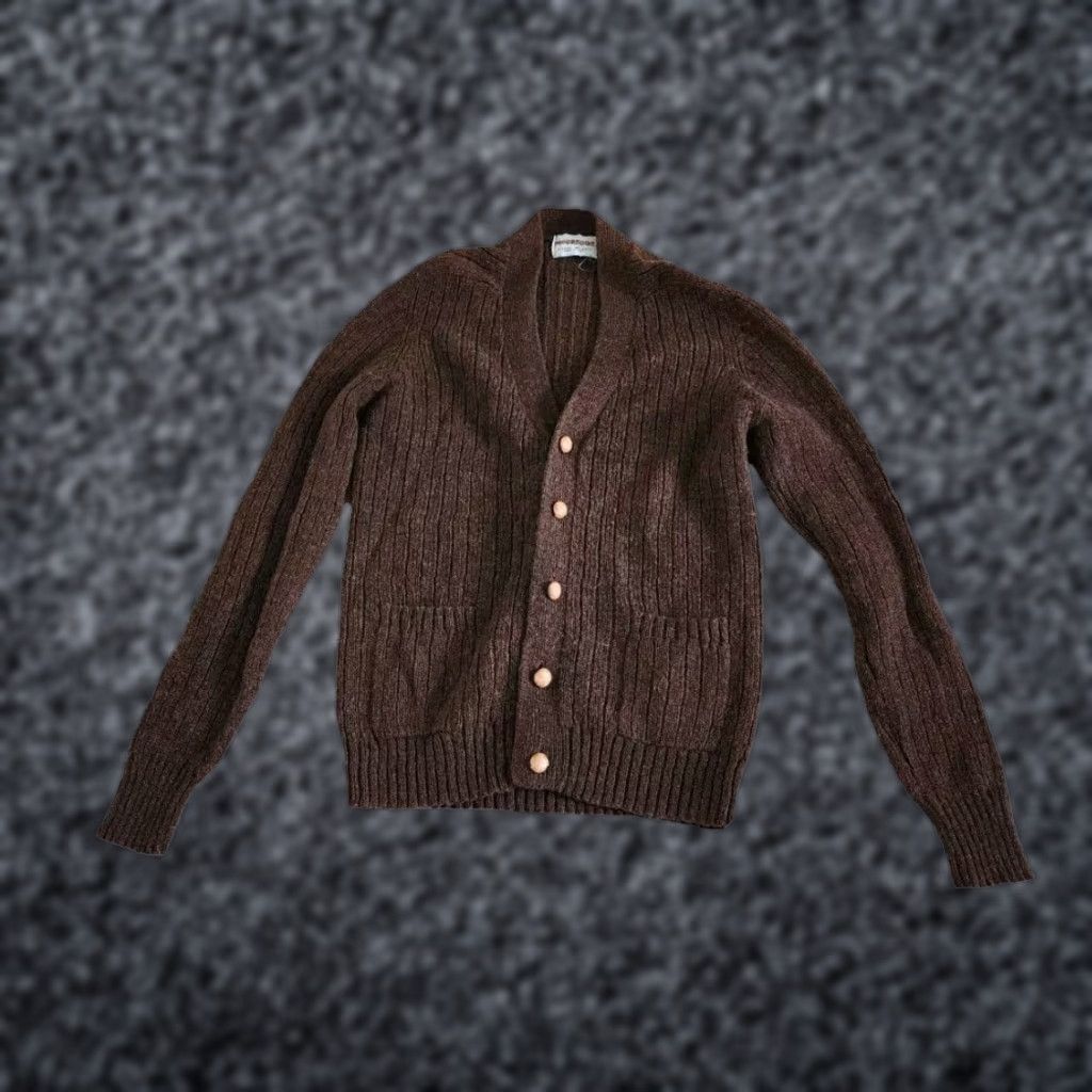 VINTAGE McGregor Cardigan Shirt Mens L Brown 90s Solid Wool-Acrylic Knit V-Neck Button Pockets Dry Clean Only