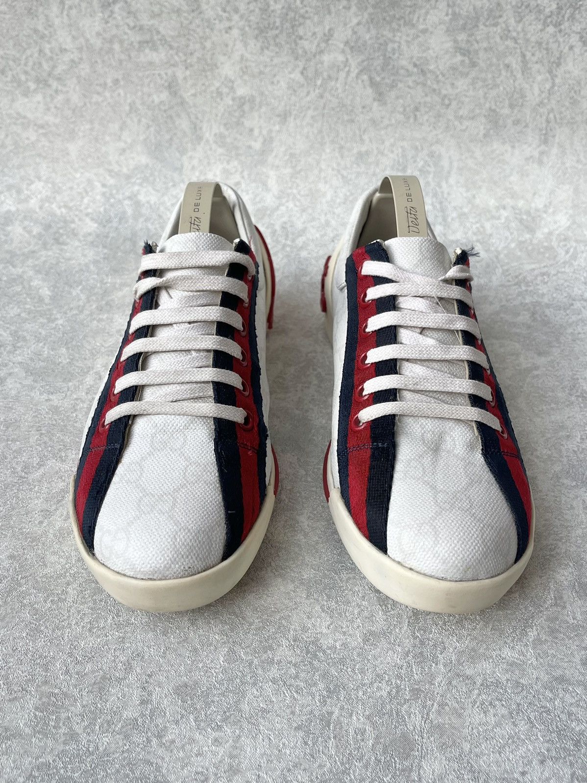 Gucci Gucci GG Monogram Canvas Sneakers Red Blue Web Script Logo Size US 7 / IT 37 - 10 Thumbnail
