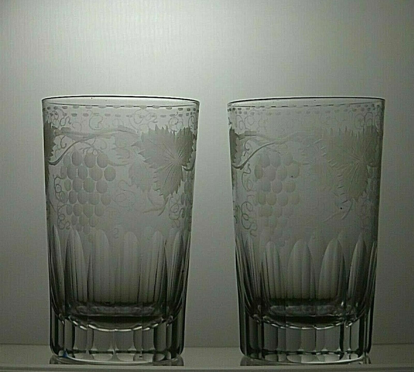 The Unbranded Brand Vintage Lead Set Of 2 Crystal Grape & Vine Cut Tumblers Size ONE SIZE - 2 Thumbnail