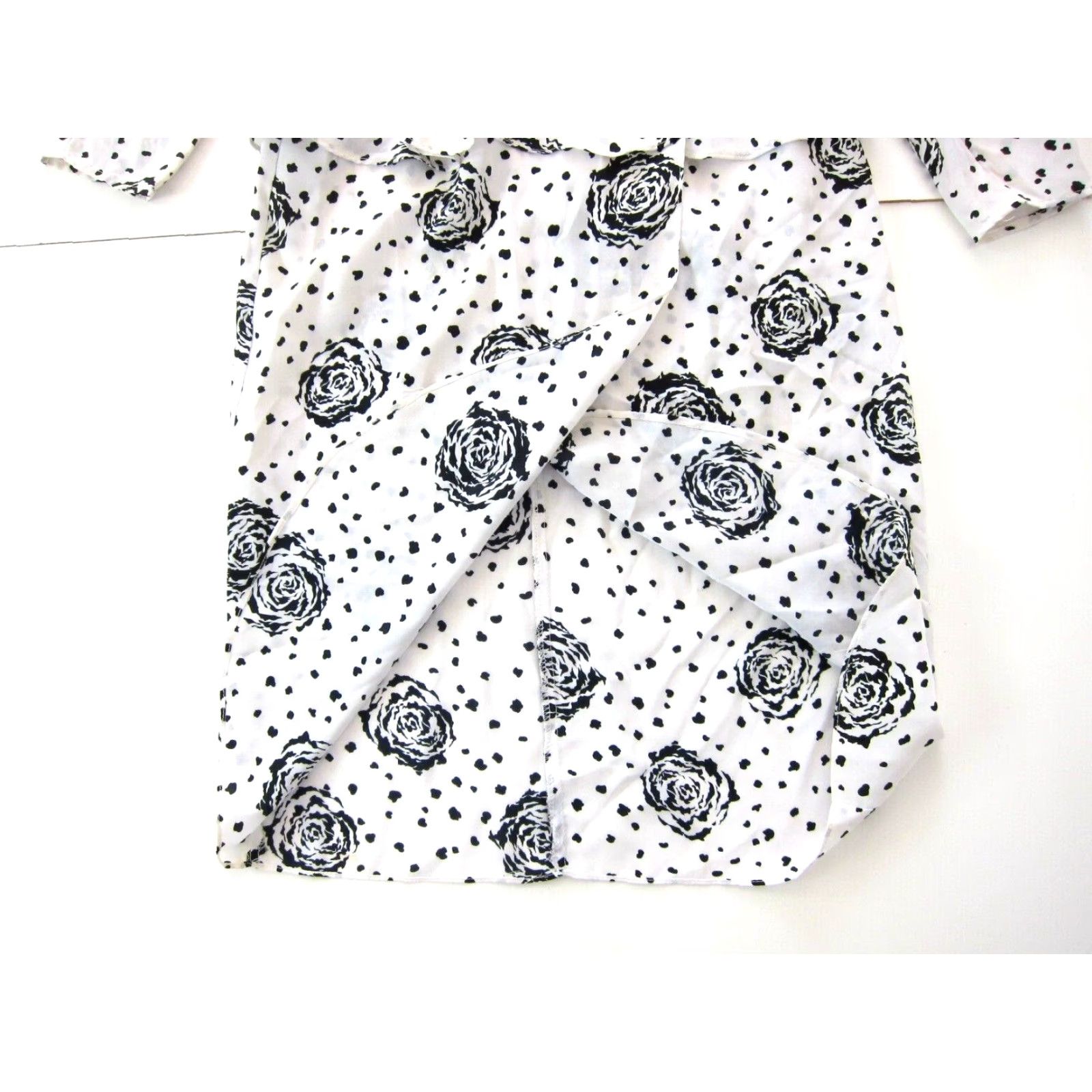 Vintage VINTAGE Pacino California Black White Floral Polka Dot Ruffle Wrap Dress 7/8 M Size M / US 6-8 / IT 42-44 - 8 Thumbnail