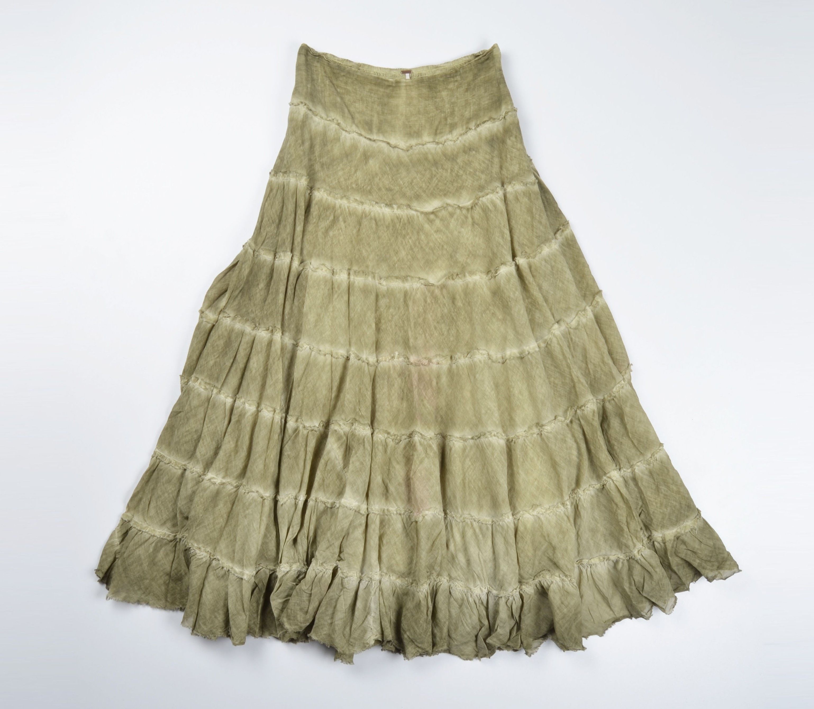 Free People Free People Y2K Boho Olive Green Tiered Maxi Skirt Size 27" / US 4 / IT 40 - 4 Thumbnail
