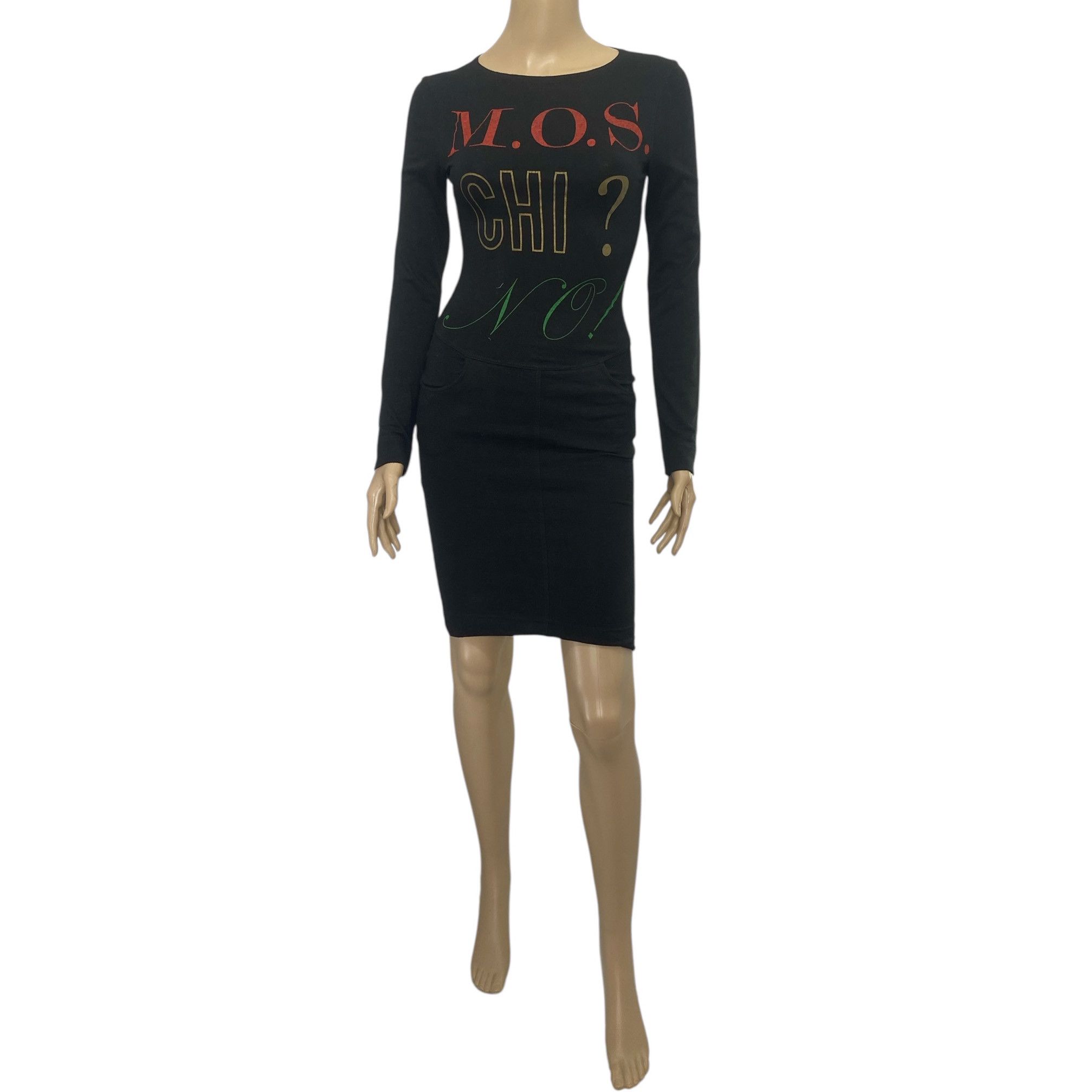 Moschino Vintage '90s Black Logo Printed Bodycon Dress Size M / US 6-8 / IT 42-44 - 1 Thumbnail