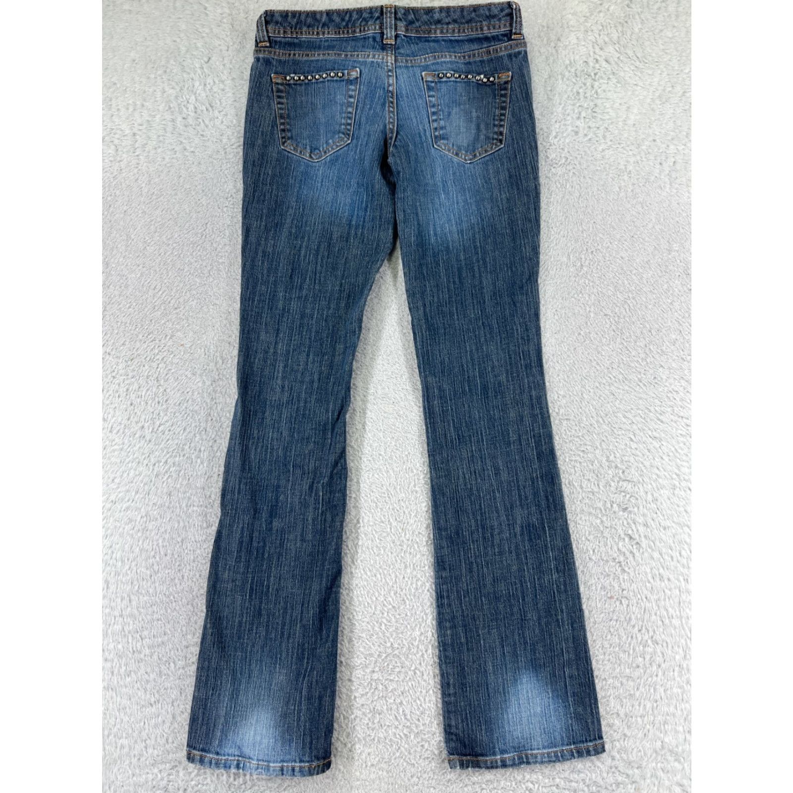 Mossimo Mossimo Jeans Womens 5 Blue Denim Straight Leg 5-Pocket Zipper Studded Embroidered Distressed Size 27" / US 4 / IT 40 - 2 Thumbnail
