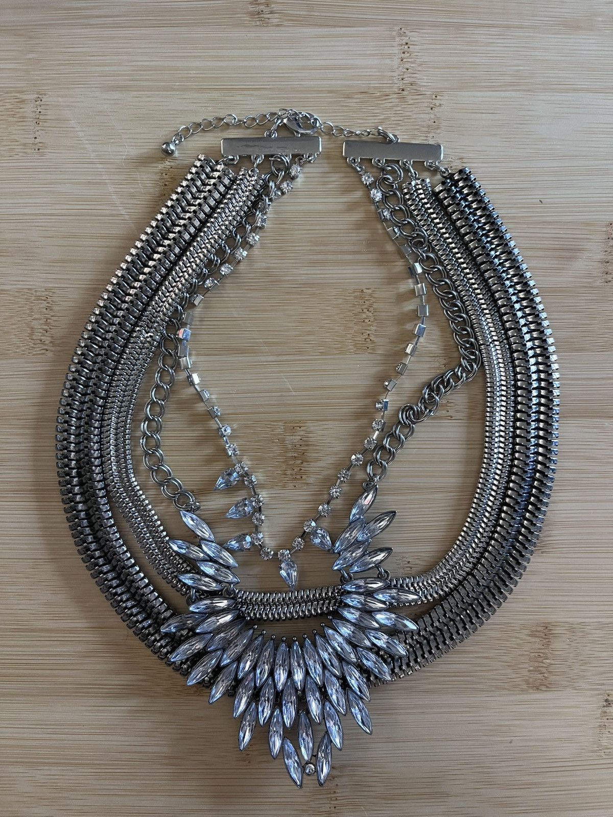Other Chunky Silver Crystal Marquise Bib Necklace Multi Chain Size ONE SIZE - 1 Thumbnail