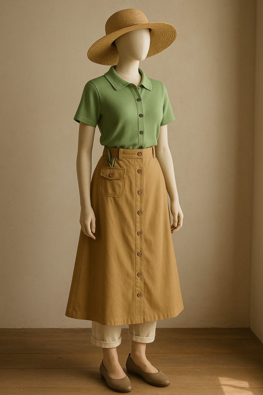 ZAPA Set: Mustard skirt, 44 + Green blouse, 40 Size 32" / US 10 / IT 46 - 1 Thumbnail