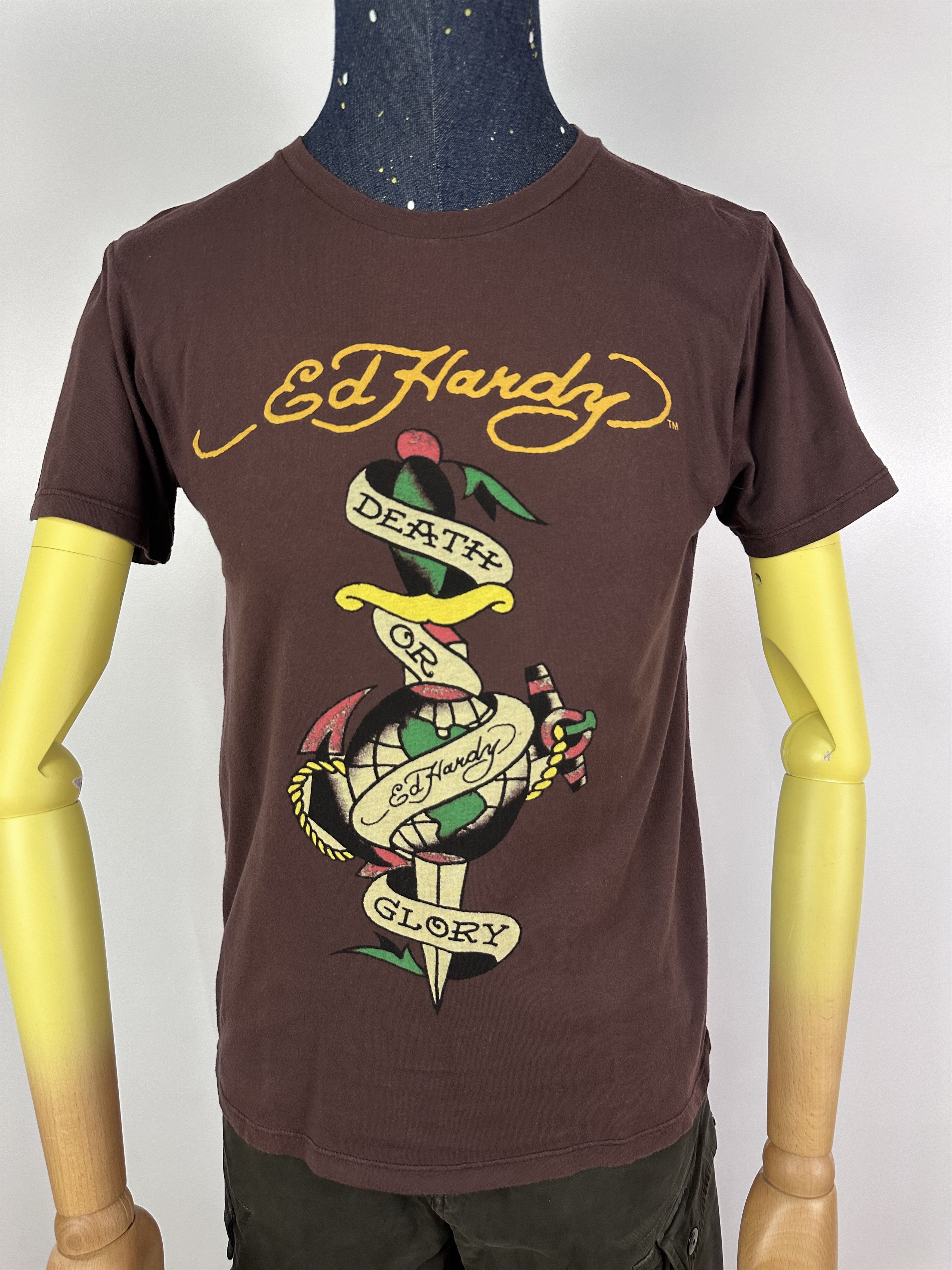 Ed Hardy Ed Hardy T Shirt Brown Death Or Glory Flower Logo Size M Size US M / EU 48-50 / 2 - 2 Thumbnail