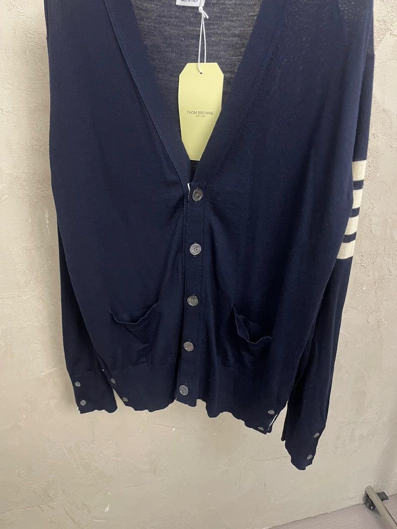 Thom Browne Thom Browne Dark blue four-striped wool knitted cardigan 25 Size US L / EU 52-54 / 3 - 3 Thumbnail
