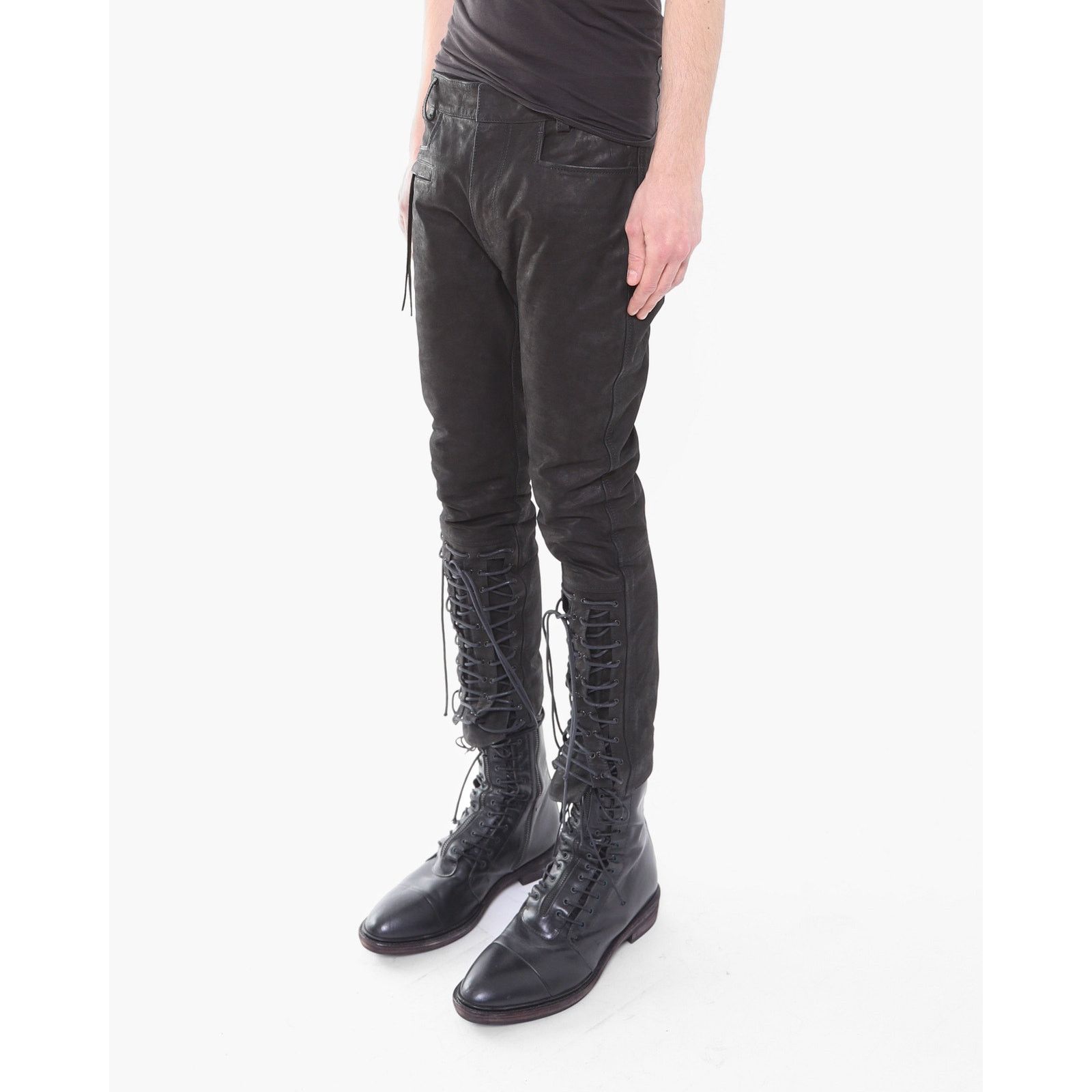 Haider Ackermann FW16 Cropped Laced Detail Trousers in Matte Black Leather Size US 30 / EU 46 - 3 Thumbnail