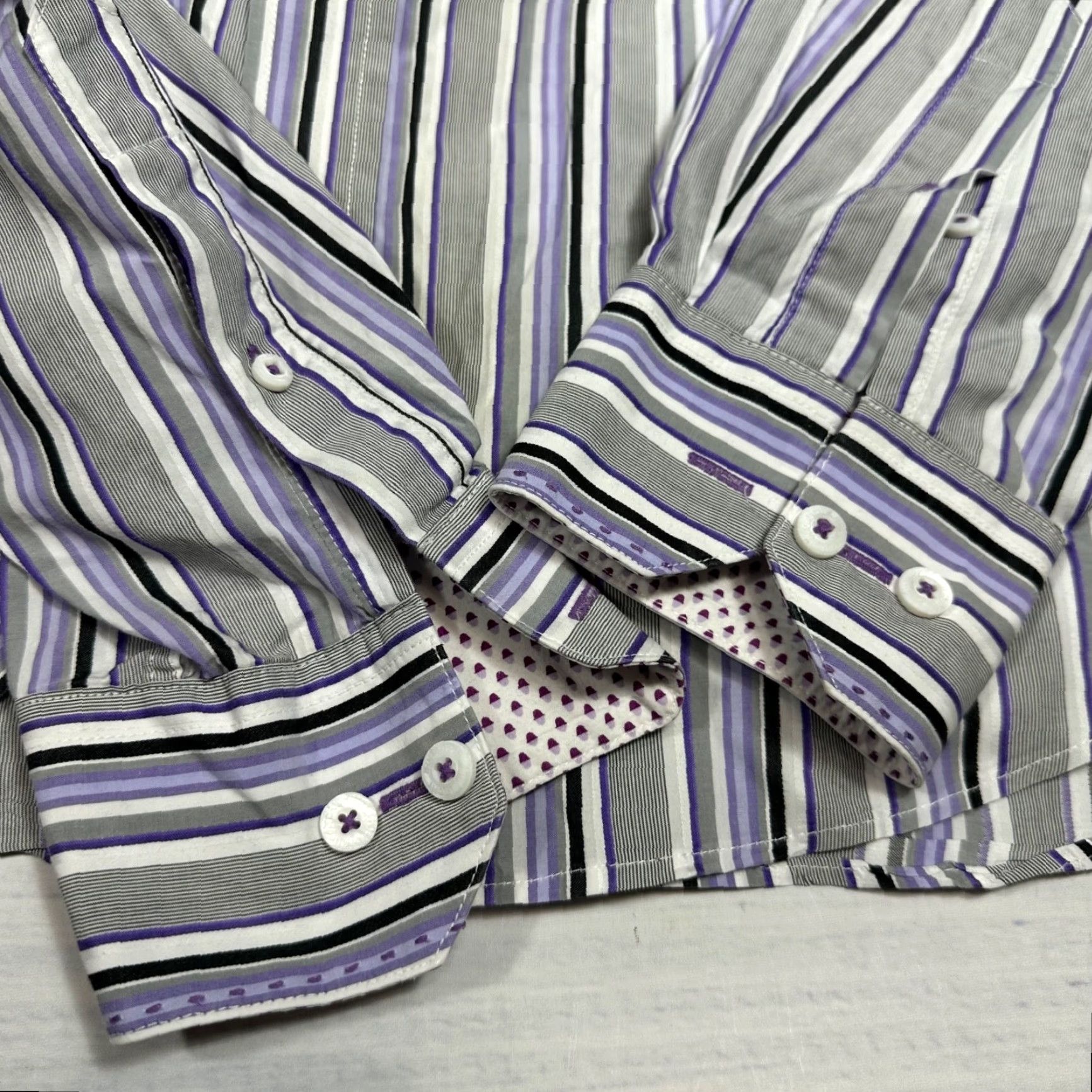 BUGATCHI Bugatchi Uomo Shirt Mens Long Sleeve Button-Up Size L Gray Purple Stripe Pattern Striped Size US L / EU 52-54 / 3 - 5 Thumbnail