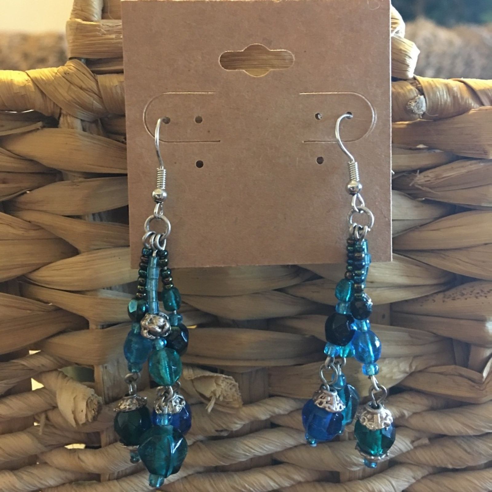 Jewelry Bell Capped Glass Bead Dangle Earrings in Blue, Women's