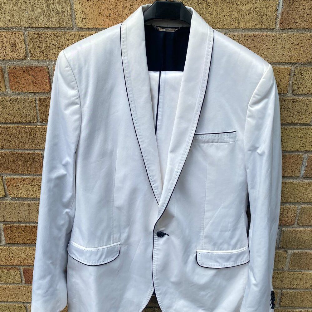 Dolce & Gabbana Dolce & Gabbana White Tuxedo Suit Jacket Wedding Suit & Pan Size 44R - 6 Thumbnail
