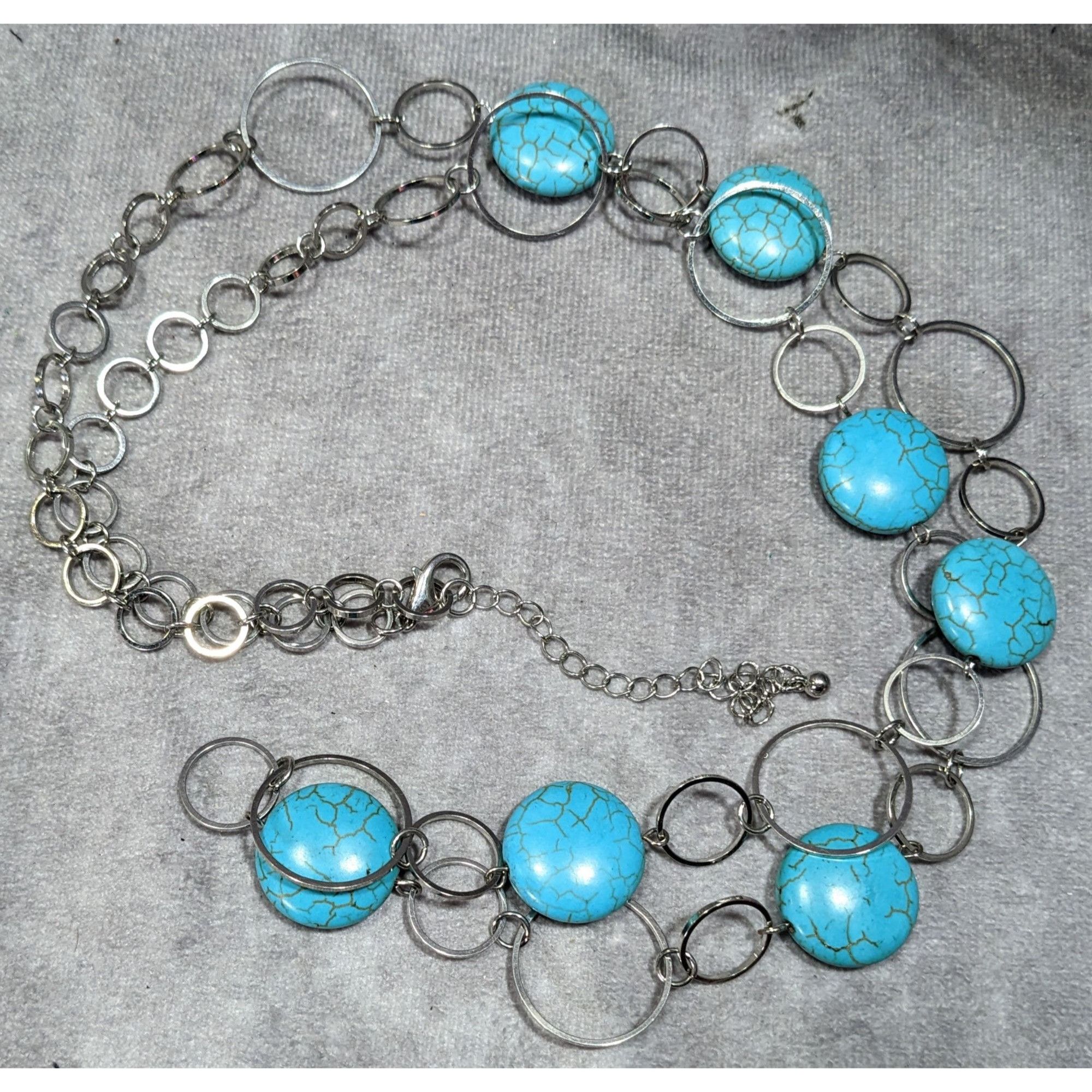 Other Bohemian Faux Turquoise Silver Tone Ring Chain Necklace Size ONE SIZE - 5 Thumbnail