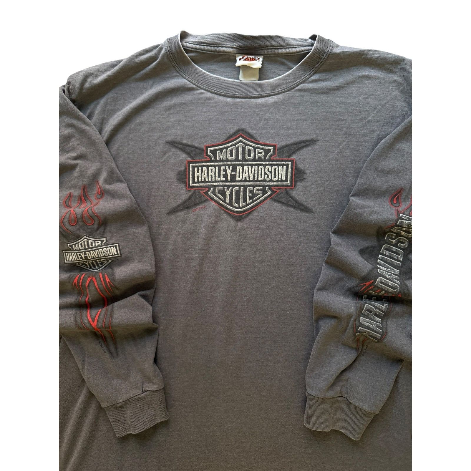 Harley Davidson Vintage Harley Davidson Gray Red Outline Long Sleeve Size US XL / EU 56 / 4 - 3 Thumbnail