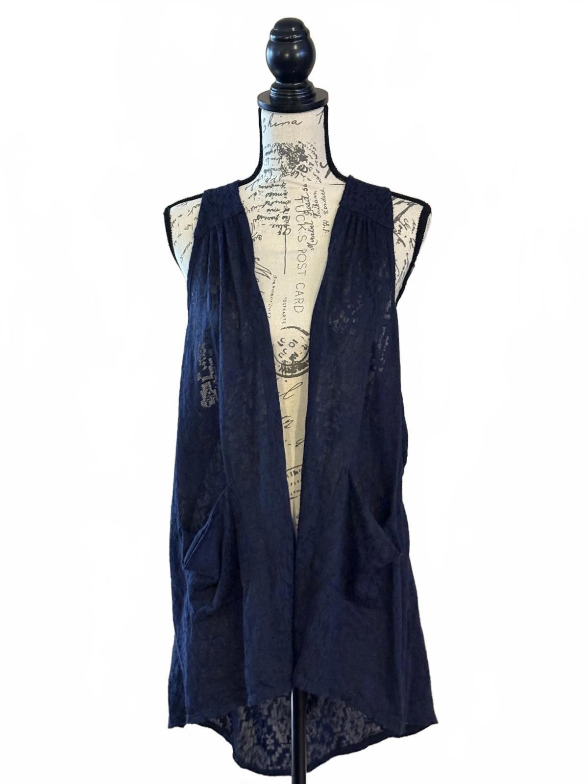 Other Eyeshadow Navy Blue Lace Vest Cardigan - 1X Size XL / US 12-14 / IT 48-50 - 1 Thumbnail