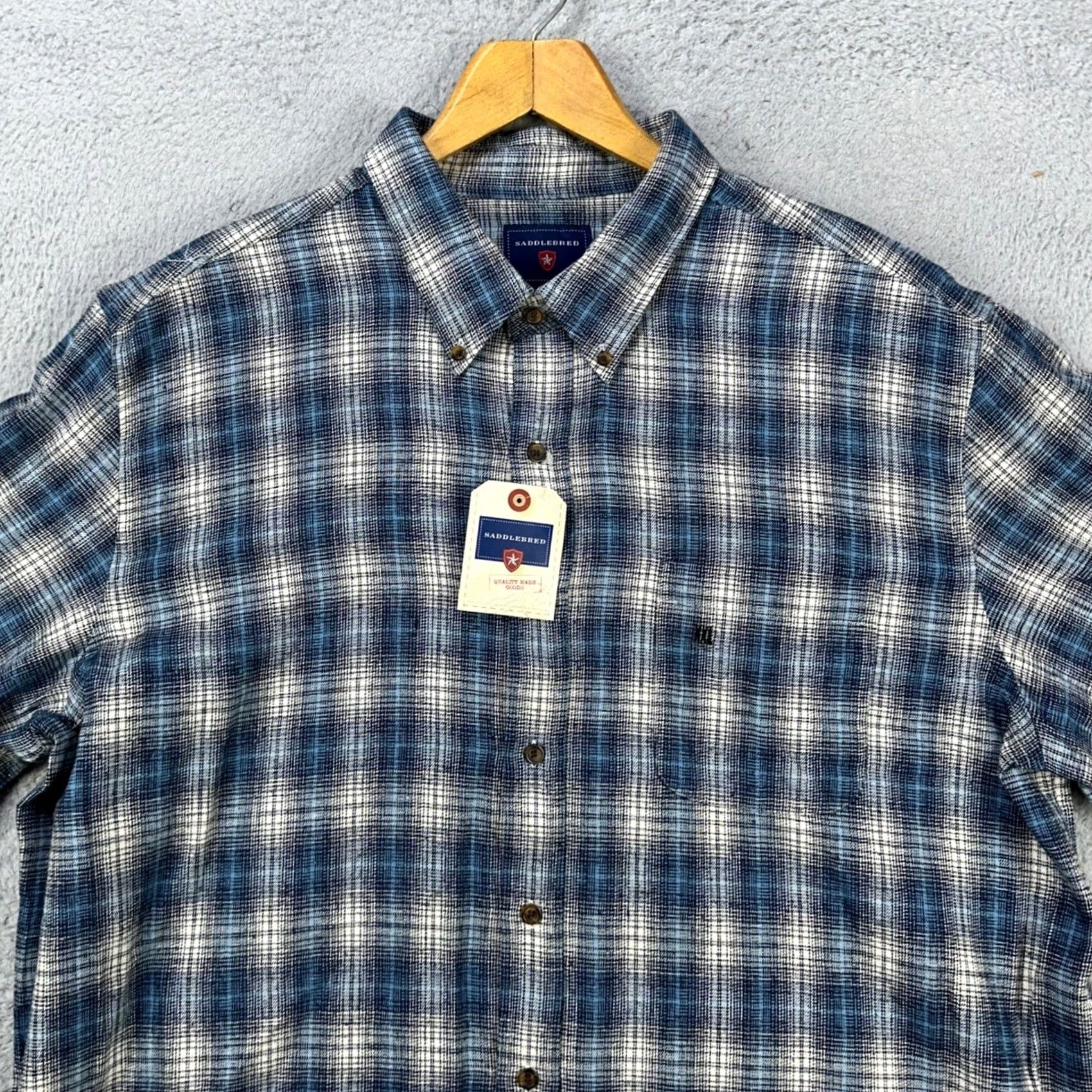 Vintage Saddlebred Mens Button Down Shirt 2XL Blue Plaid Pocket Long Sleeve Cotton NEW Size US XXL / EU 58 / 5 - 2 Thumbnail