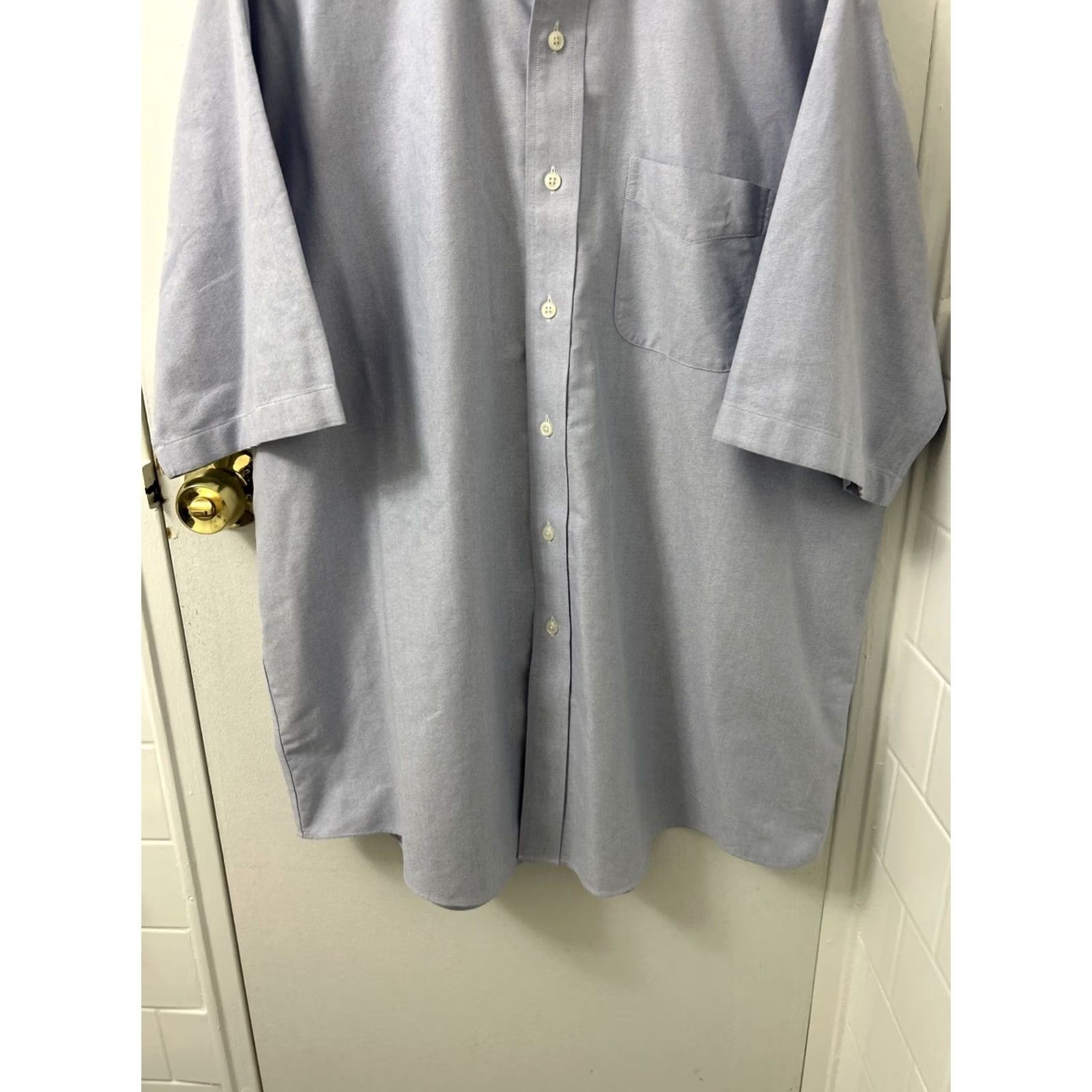 Vintage VINTAGELL Bean Shirt Mens 17.5 Blue Comfort Stretch Oxford Traditional Fit S/S 215174 Size US XXL / EU 58 / 5 - 3 Thumbnail