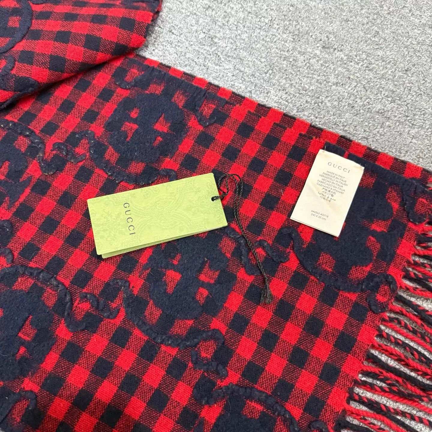 Gucci Gucci Red Black Gingham Wool NWT Scarf 240x35 Size ONE SIZE - 4 Thumbnail