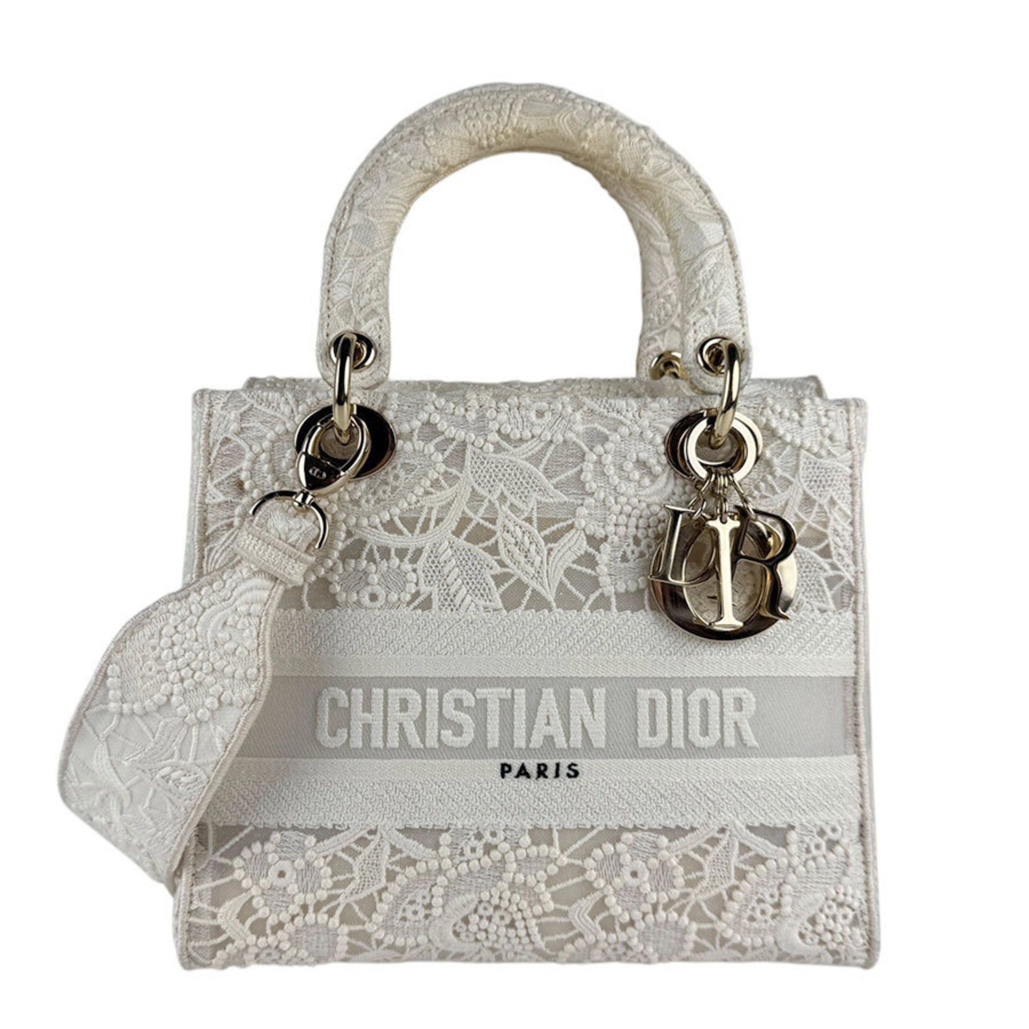 Christian Dior Shoulder Bag Lady Delight Canvas Ivory Gold Women's Z4643 in Beige