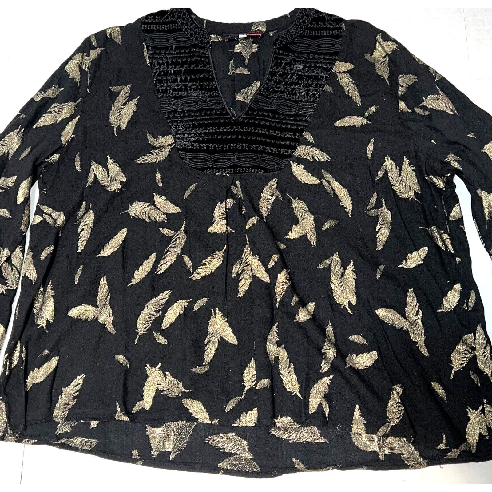 Johnny Was JOHNNY WAS WORKSHOP SZ XL BLACK GOLD FEATHER BELL SLEEVE Size XL / US 12-14 / IT 48-50 - 1 Thumbnail