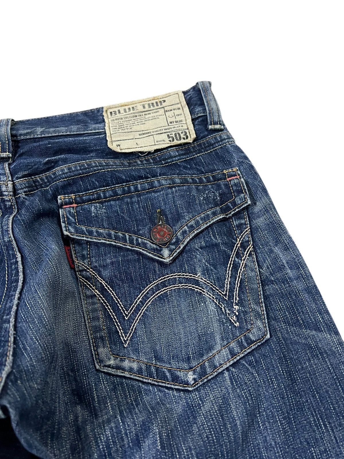 Edwin × If Six Was Nine × Le Grande Bleu (L.G.B.) 💥FLARE💥VINTAGE EDWIN 503 BLUE TRIP DISTRESS FADED JEANS Size US 34 / EU 50 - 12 Thumbnail