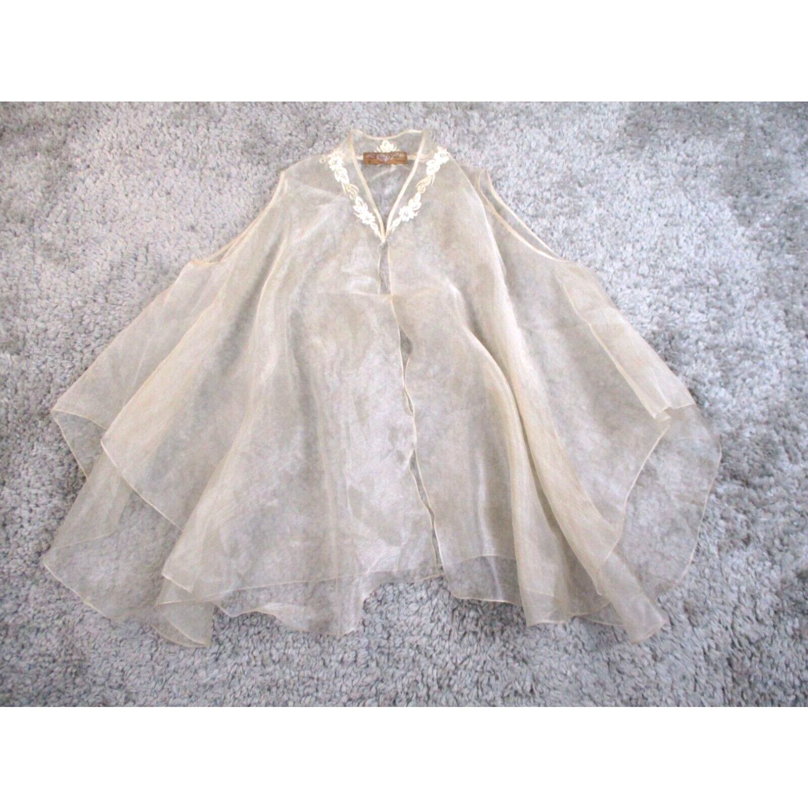 image of Vintage Huevo Ystilo Barong Tagalog Vest For Women XL Ivory Beads Lace Formal Tunic in White