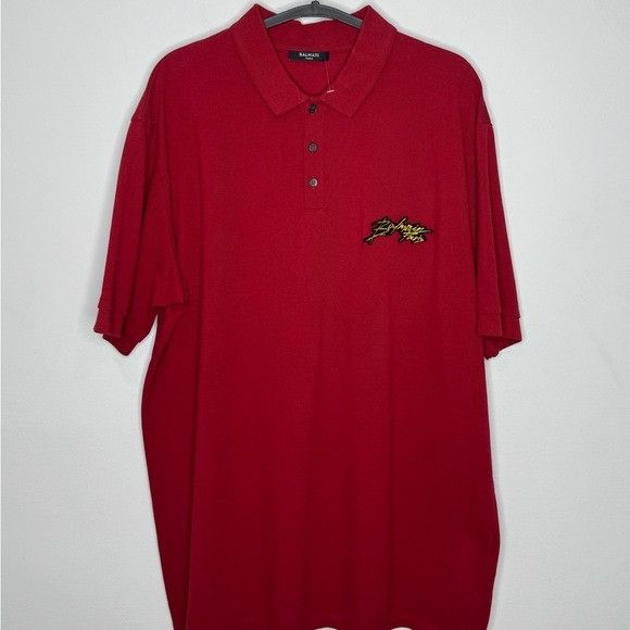 Balmain Balmain Pique Cotton Bulky Logo Polo Shirt Red Men’s Large Size US L / EU 52-54 / 3 - 1 Thumbnail
