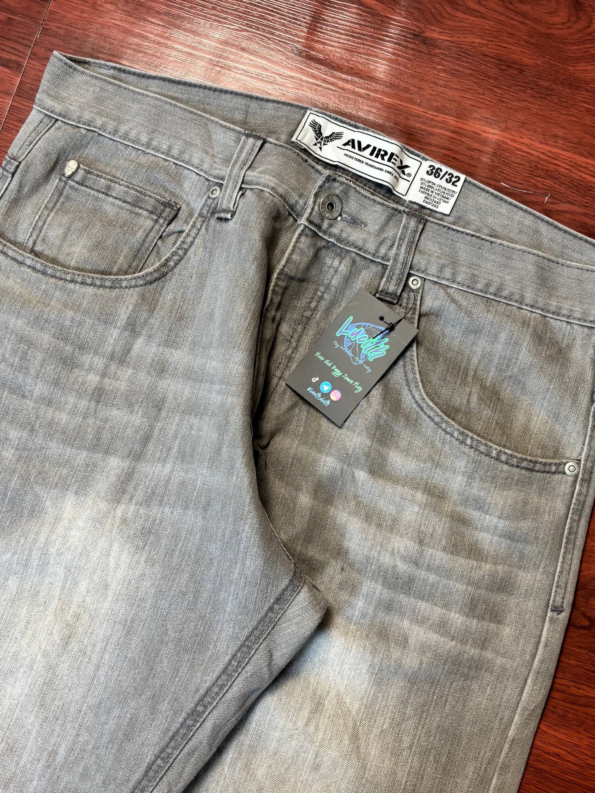 Avirex × Ed Hardy Vintage Y2K Avirex Gray Wash Cross Back Hit Logo Denim Pants Size US 36 / EU 52 - 4 Thumbnail