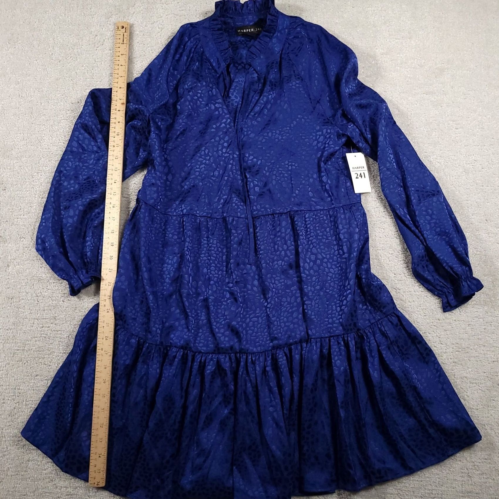 Vintage HARPER 241 Dress Womens 8 Blue Long Sleeve Tiered Ruffle Jacquard Satin Dress Size M / US 6-8 / IT 42-44 - 7 Thumbnail