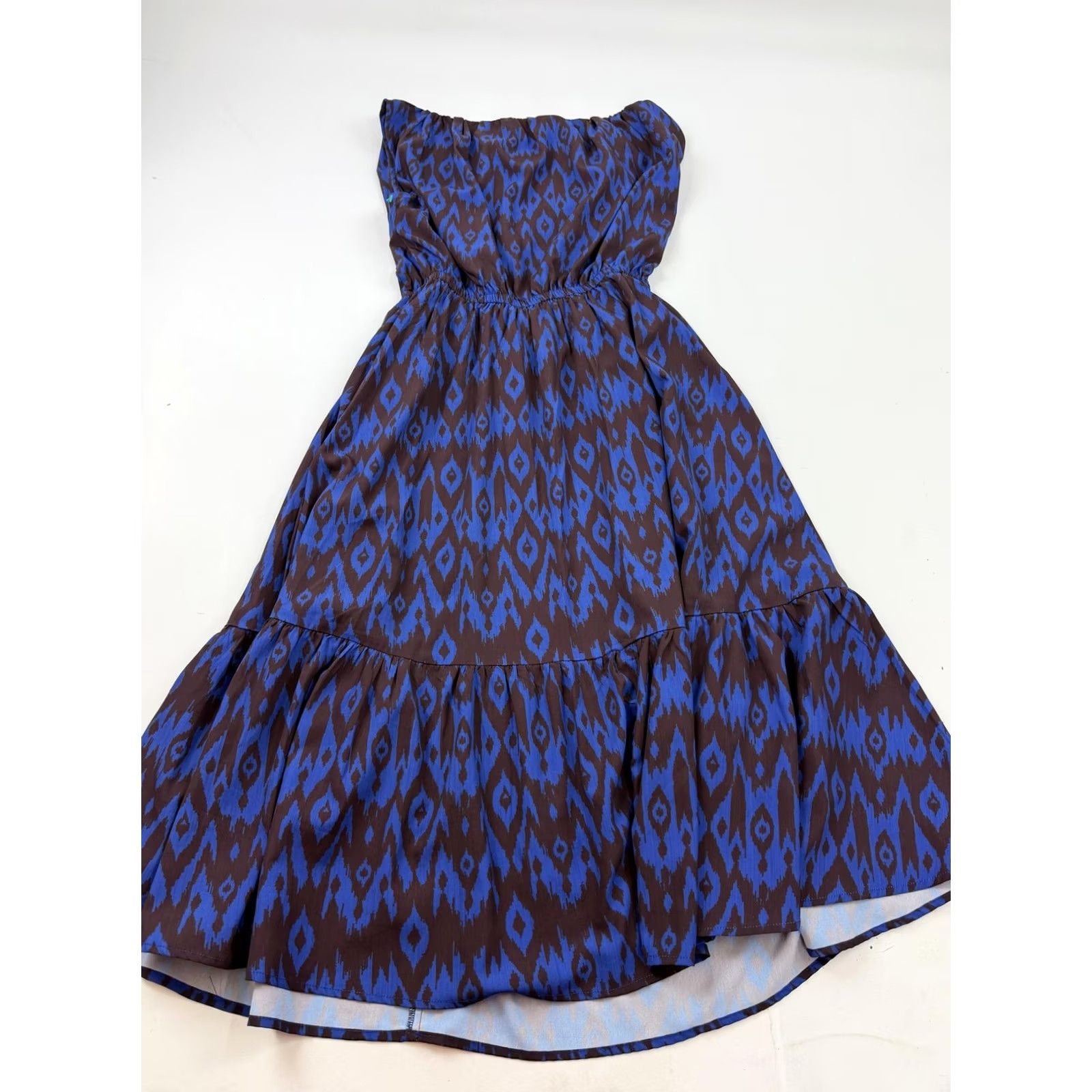 Vintage Wayward Fancies Dress Womens Medium Blue Geometric Strapless Hi-Low Pockets Size M / US 6-8 / IT 42-44 - 6 Thumbnail