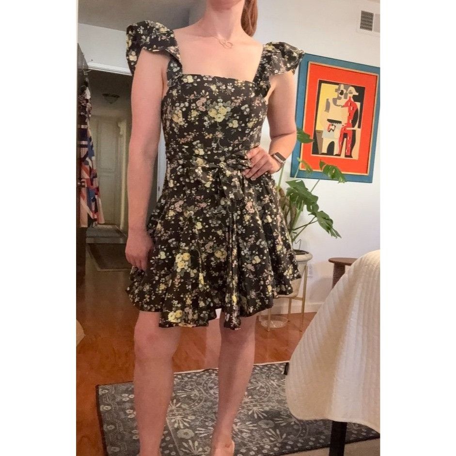 Other Mable Black Multi Floral Mini Dress S Ruffle Open Back Bow V Size S / US 4 / IT 40 - 4 Thumbnail