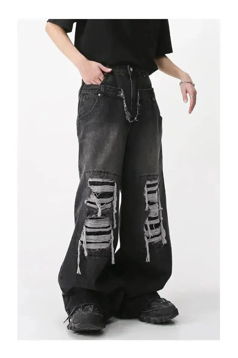 Japanese Brand Holey Baggy Retro Hip Hop Jeans Pants Y2k Casual Loose 90’s Size US 32 / EU 48 - 1 Thumbnail