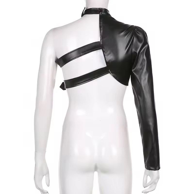 Japanese Brand Edgy PU Leather Black Cropped Jacket with Heart Detail Size S / US 4 / IT 40 - 9 Thumbnail