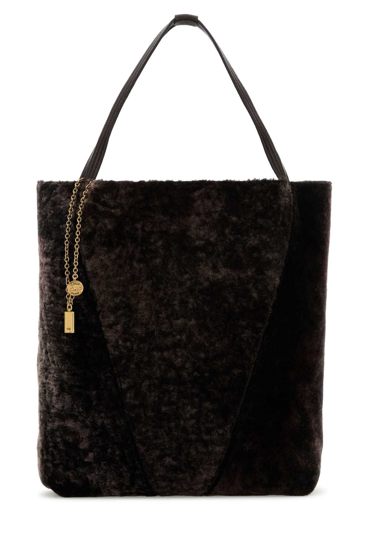 Chloe Dark Brown Shearling Large Chloã¨ Spin Shopping Bag Size ONE SIZE - 1 Thumbnail