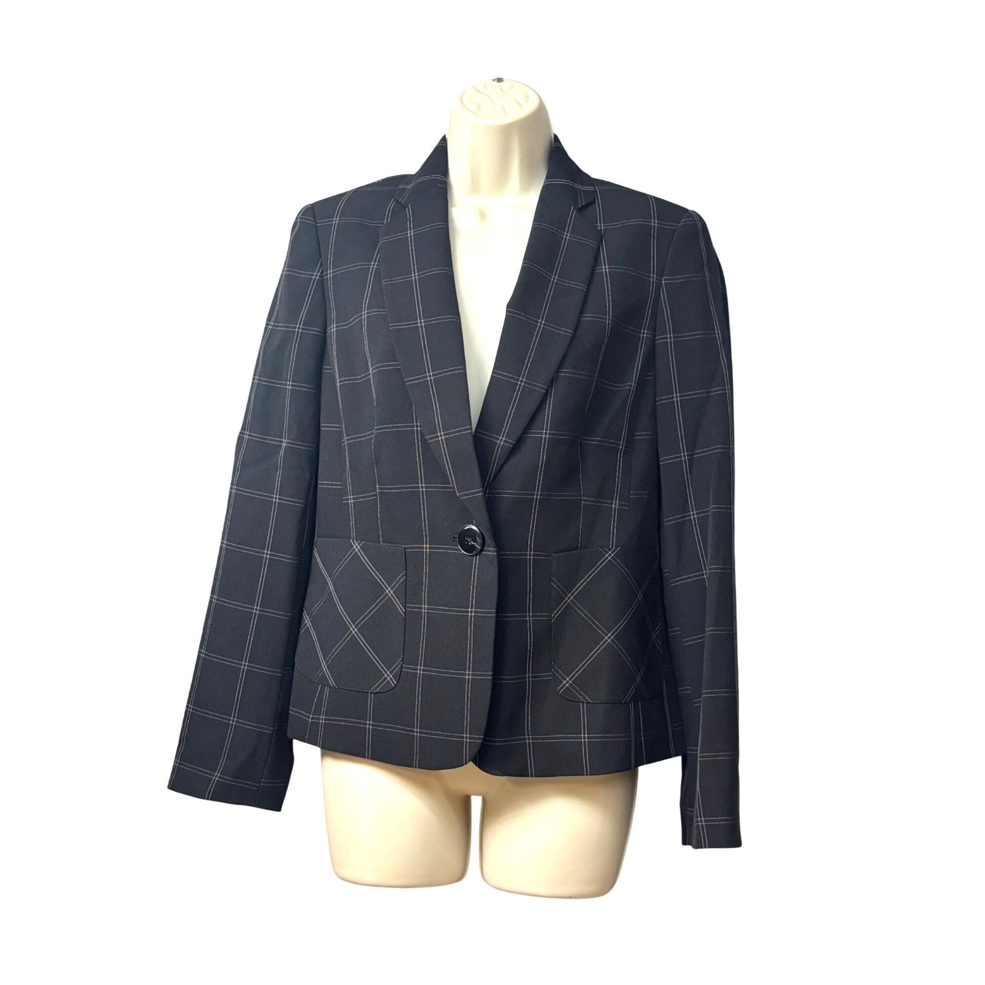 Kasper Kasper Windowpane-Plaid One-Button Blazer, Black/Vanilla, 4 Size S / US 4 / IT 40 - 5 Thumbnail