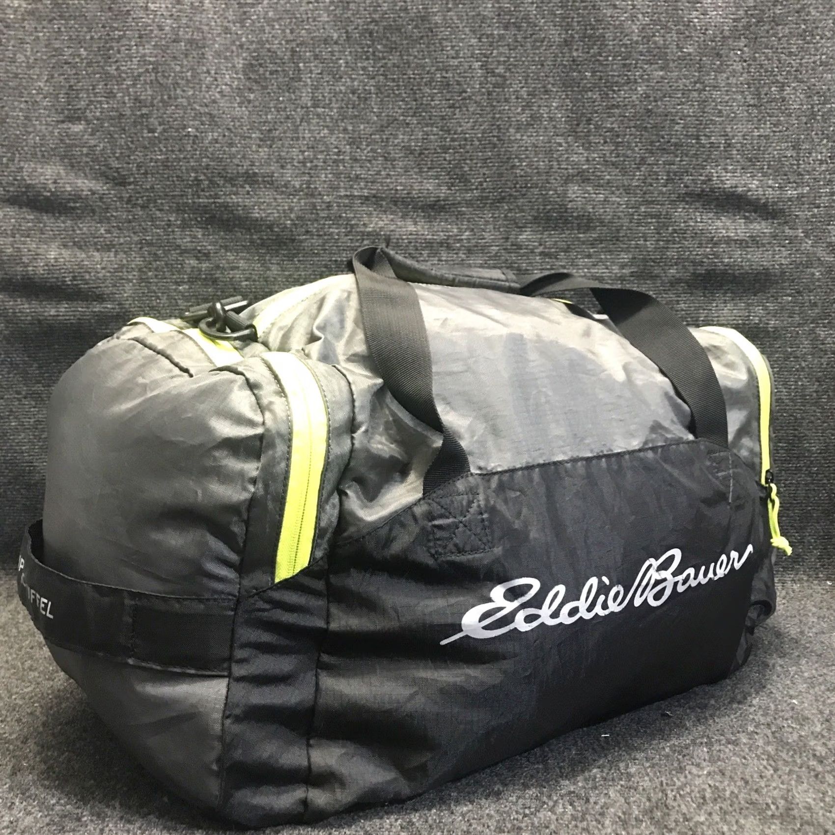 Eddie Bauer Eddie Bauer Rippack Duffle Bag Lightweight Packable Black Neon Green 063-0513 Size 40 - 2 Thumbnail