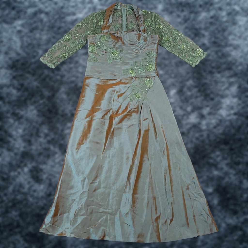 Vintage Patra Dress Womens Size 6 Green Lace Beaded Formal Gown Evening Maxi Taffeta VTG Dress Size M / US 6-8 / IT 42-44 - 1 Thumbnail