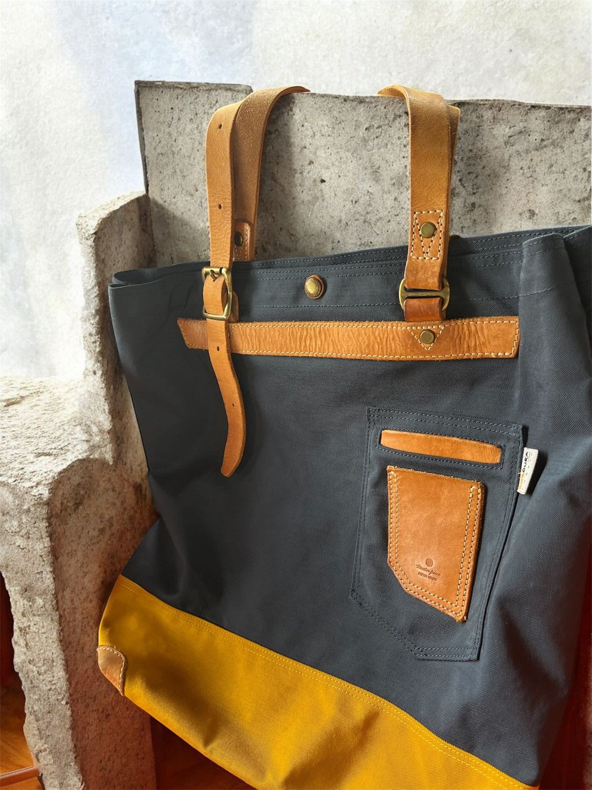 masterpiece japan tote bag with leather accents