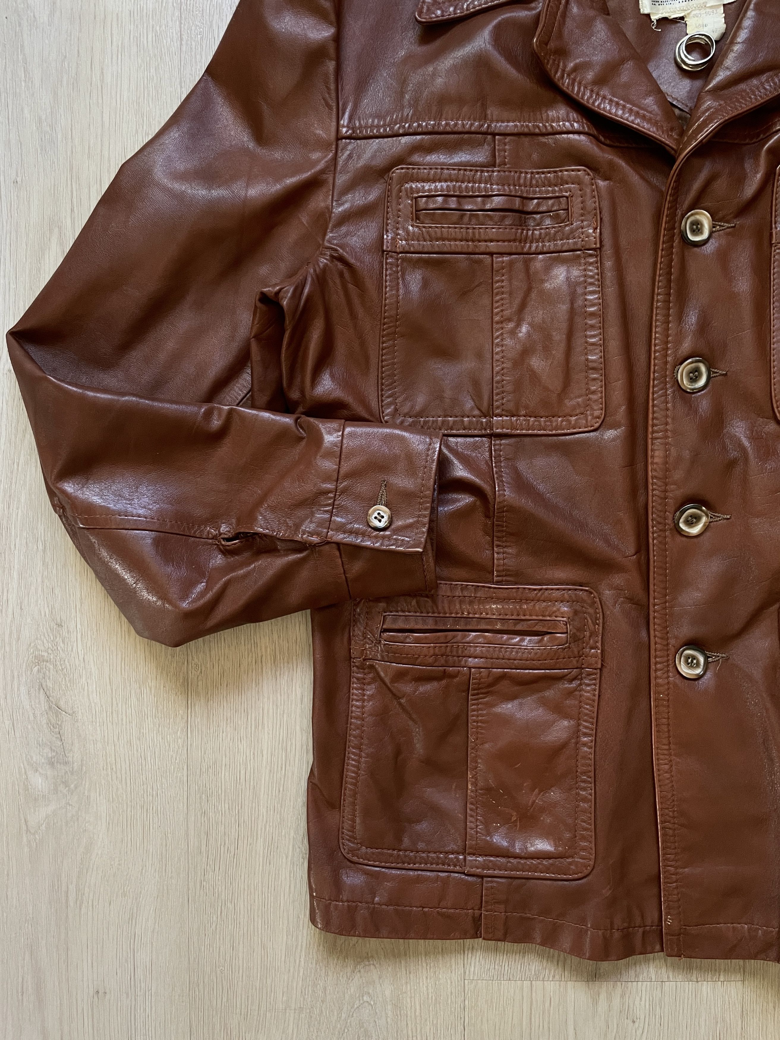 Genuine Leather × Vintage 70s Brown Leather Jacket Size US L / EU 52-54 / 3 - 3 Thumbnail