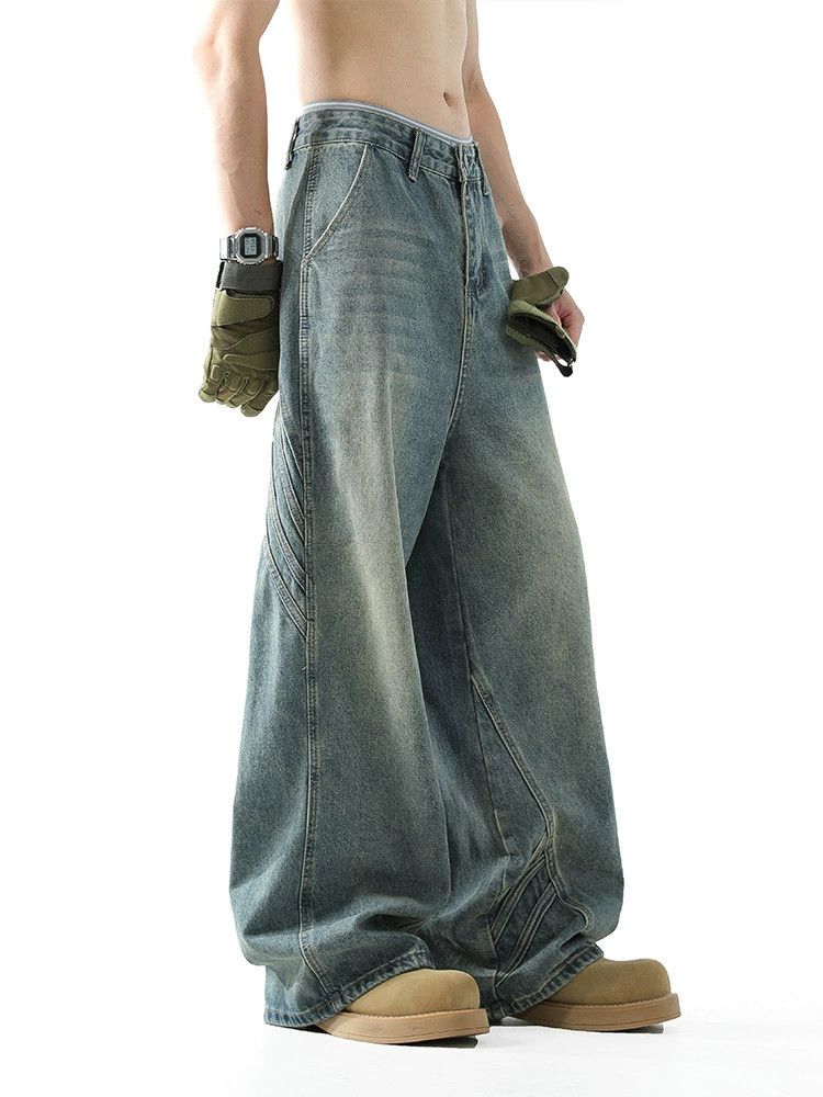 Jean Men's American retro loose stitching straight wide-leg jeans Size US 32 / EU 48 - 4 Thumbnail