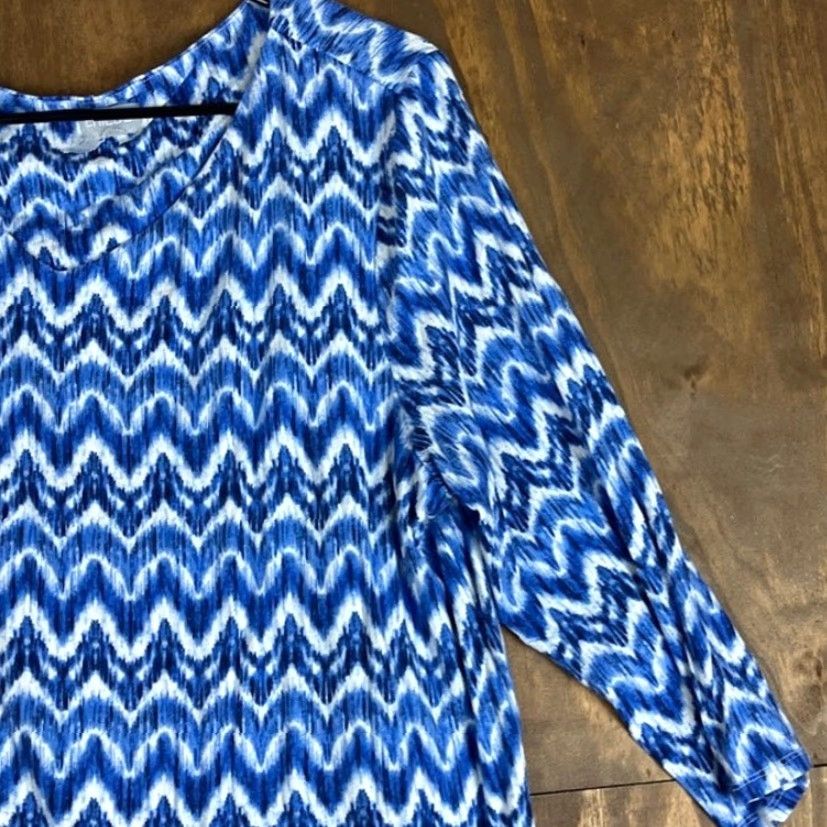 Vintage Chicos Blouse Womens Blue White Batik 3/4 Sleeve V-Neck Stretch XL Geometric Casual Workwear Size XL / US 12-14 / IT 48-50 - 5 Thumbnail