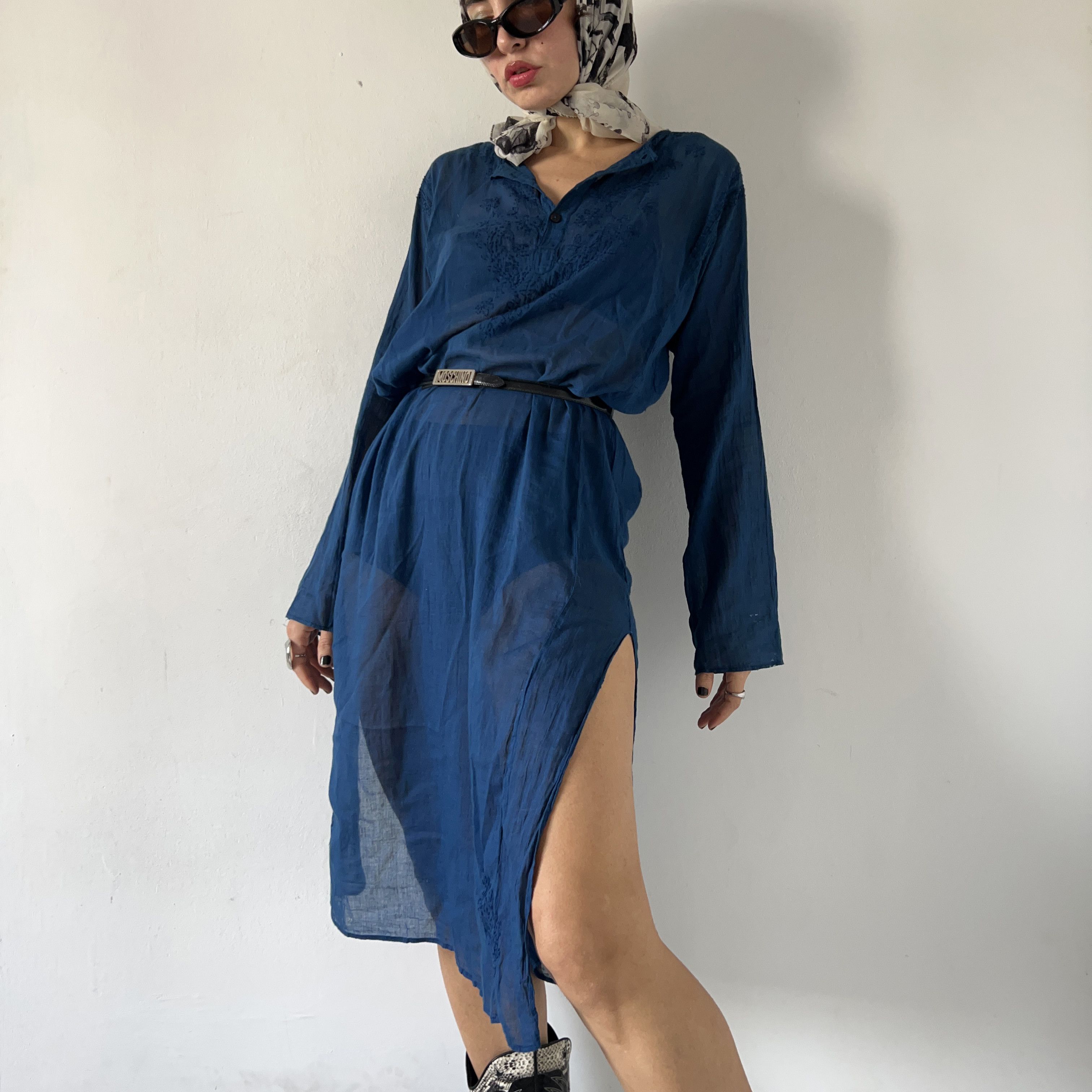 Vintage Cobalt blue Indian boho sheer dress cover-up Size L / US 10 / IT 46 - 6 Thumbnail
