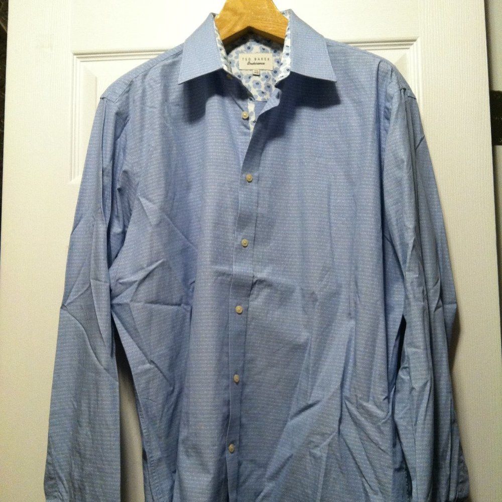 Ted Baker TED BAKER MENS BLUE 100%COTTON CASUAL SHIRT SIZE: 17.5/34-35 Size US XL / EU 56 / 4 - 3 Thumbnail