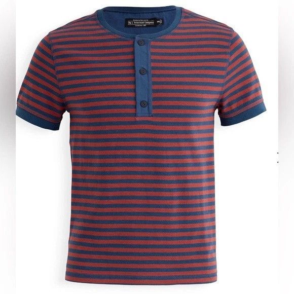 J. Peterman J Peterman Mens Size XL North Sea Red & Navy Henley EUC Size US XL / EU 56 / 4 - 1 Thumbnail
