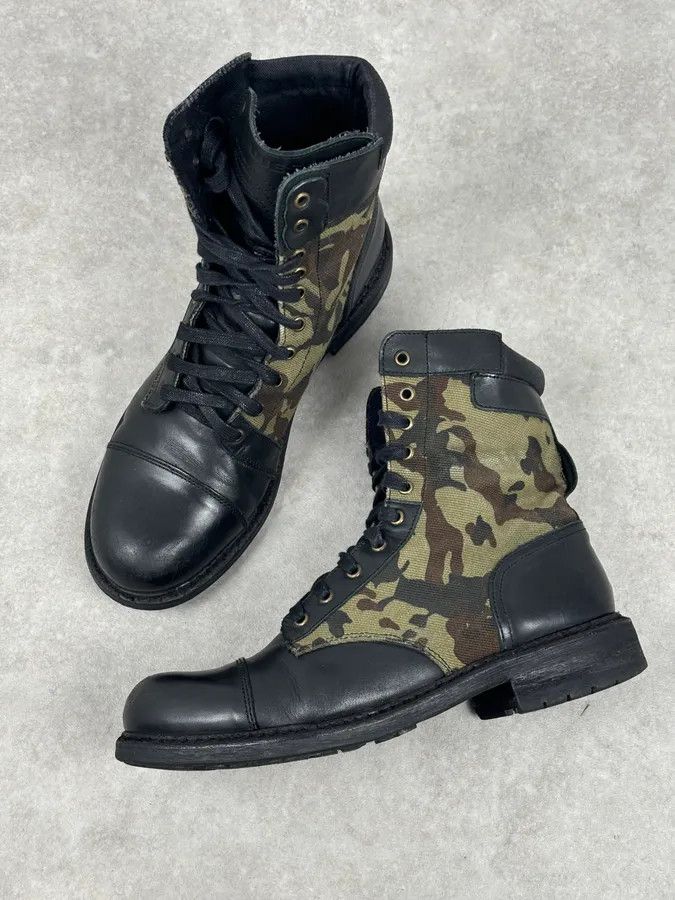 Diesel Diesel Black Leather Camouflage Military Lace-Up Boots Size US 10 / EU 43 - 7 Thumbnail
