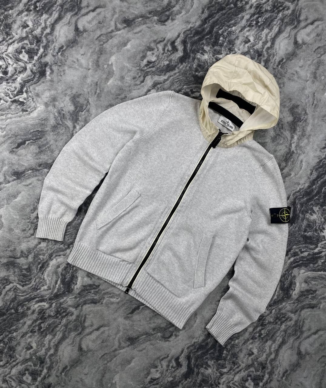 Stone Island Full Zip Knit Sweater Hooded Men Size S White