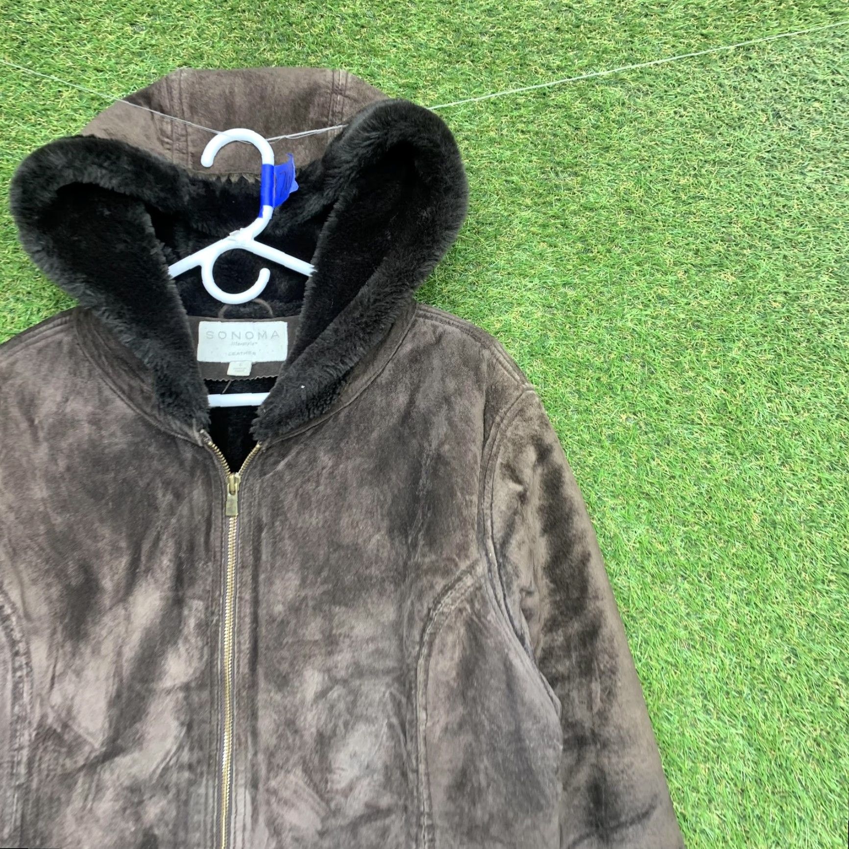 Vintage Sonoma Leather Jacket Womens Large Brown Hooded Faux Fur Lined Shearling Winter Size L / US 10 / IT 46 - 2 Thumbnail