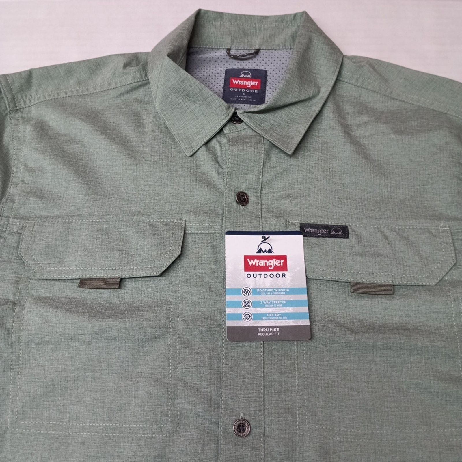 Wrangler Wrangler Men's S Green Hike Shirt Vented Roll Tab UPF 40+ Size US S / EU 44-46 / 1 - 3 Thumbnail