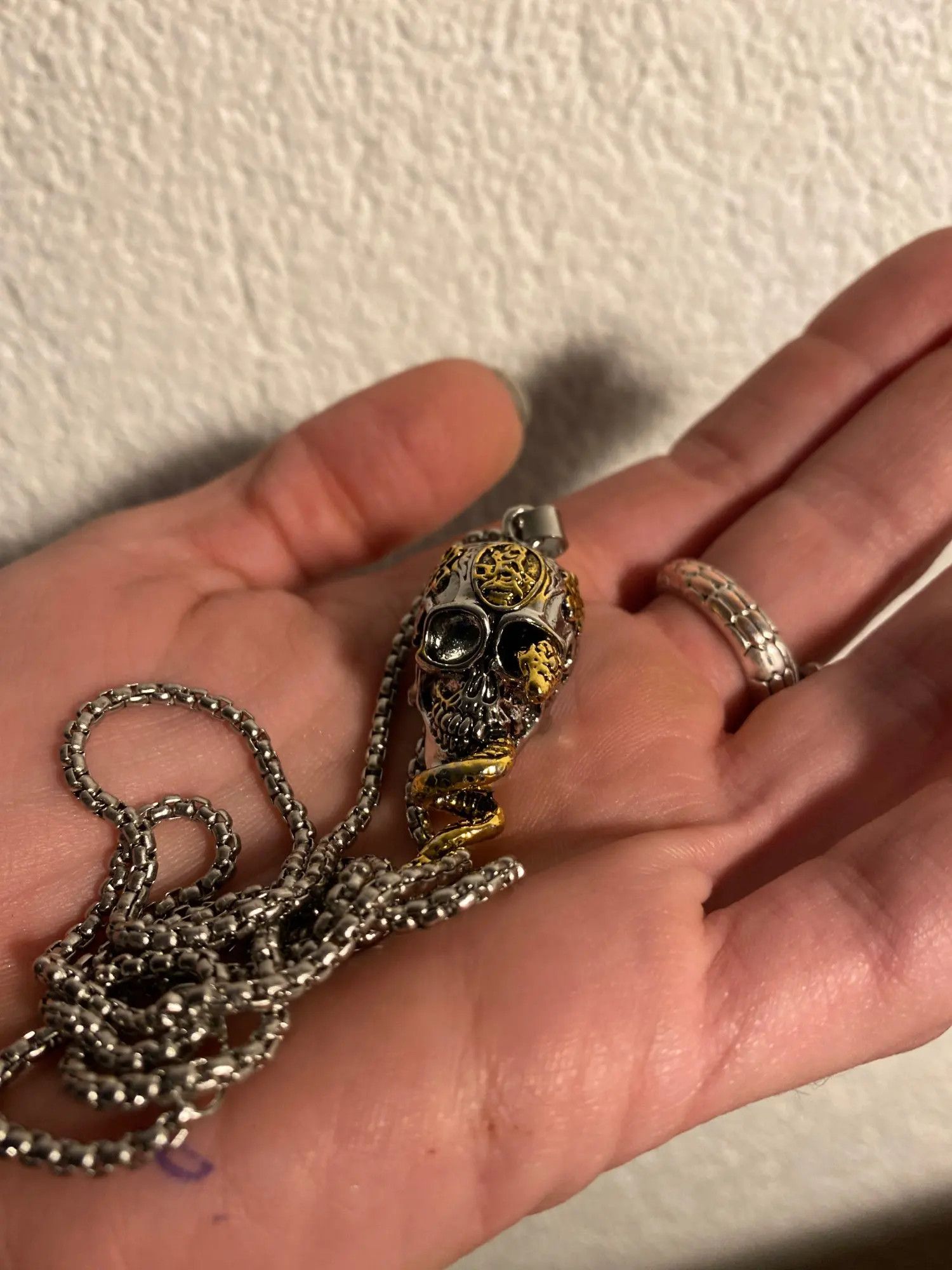 Vintage Gothic Snake Coiled Demon Skull Pendant Necklace Size ONE SIZE - 4 Thumbnail