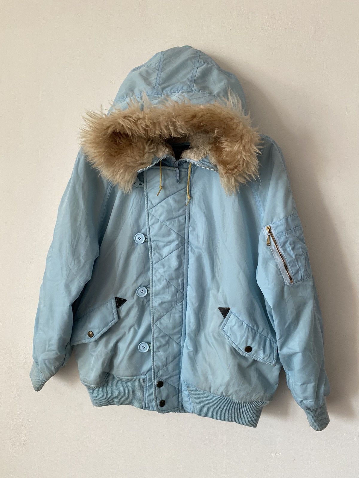 Vintage × Wrangler Vintage Wrangler Lining Fur Hood Bomber Style Flight Jacket Size US L / EU 52-54 / 3 - 2 Thumbnail