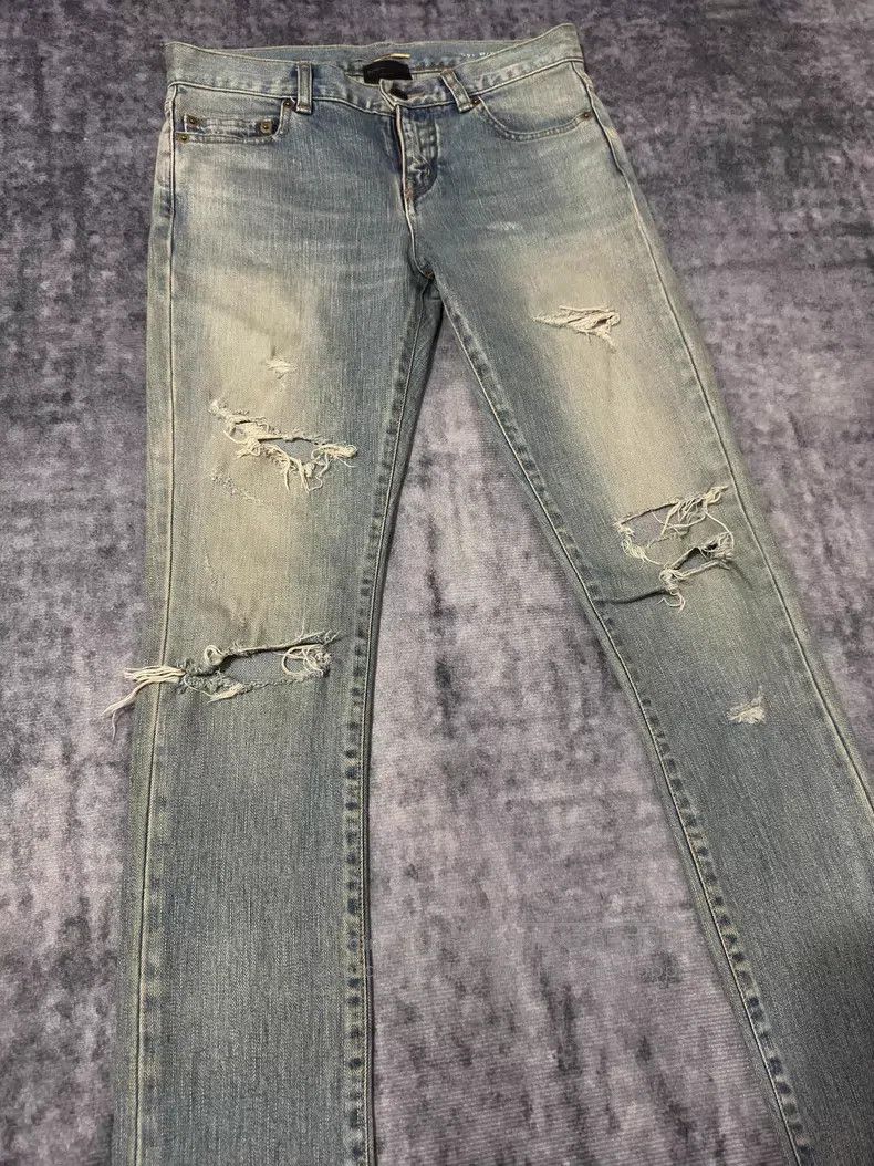Saint Laurent Paris Saint Laurent Paris Light Blue and Yellow Mud Ripped Big D Size 25" / US 0 / IT 36 - 3 Thumbnail
